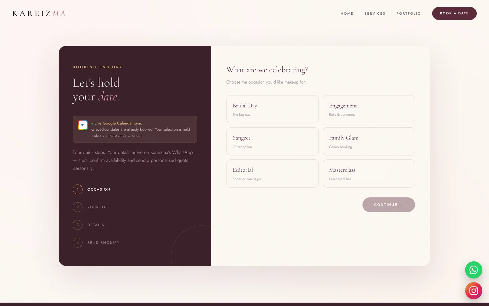 The Book a date page of a website we built for a client