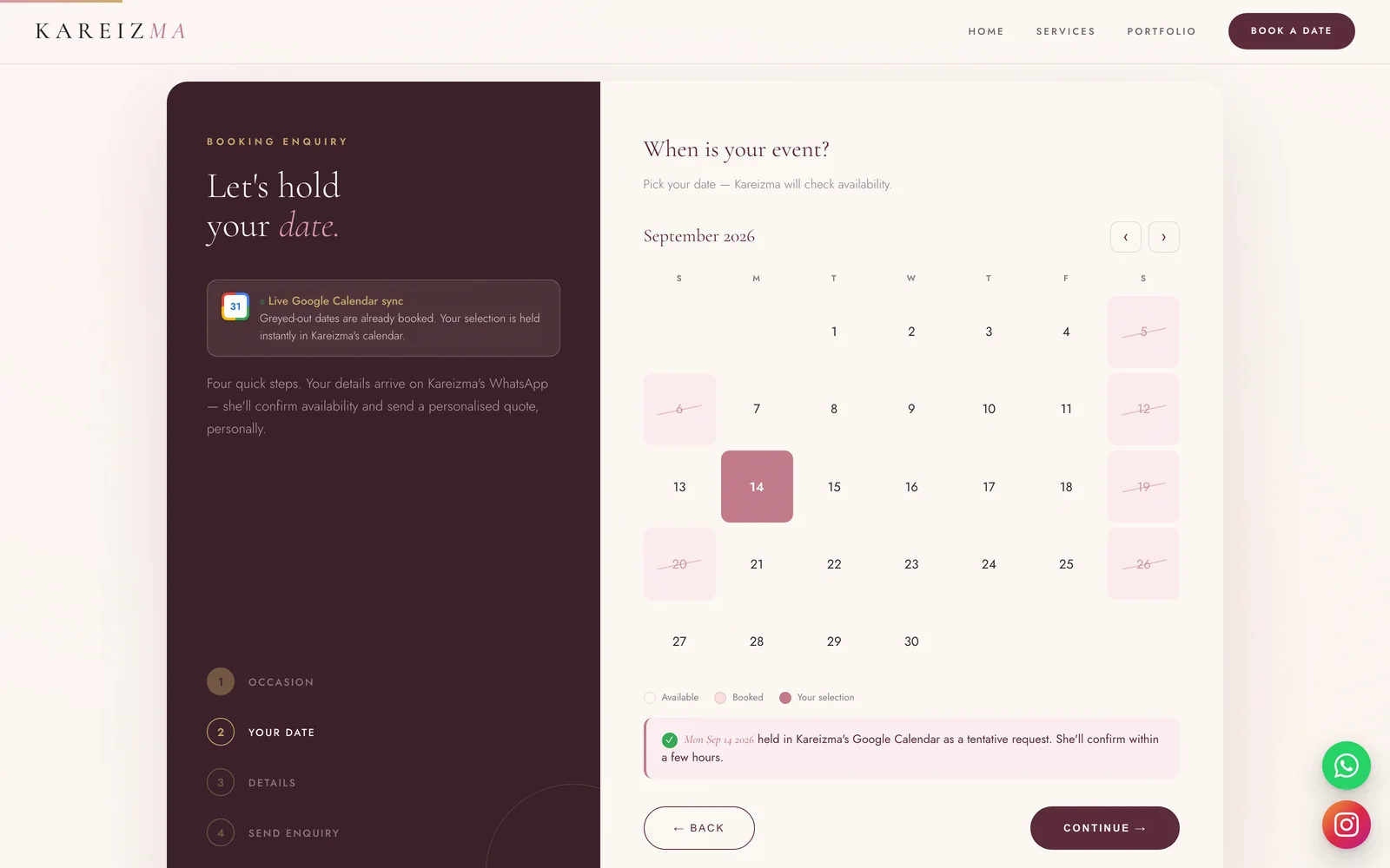 The The live calendar page of a website we built for a client