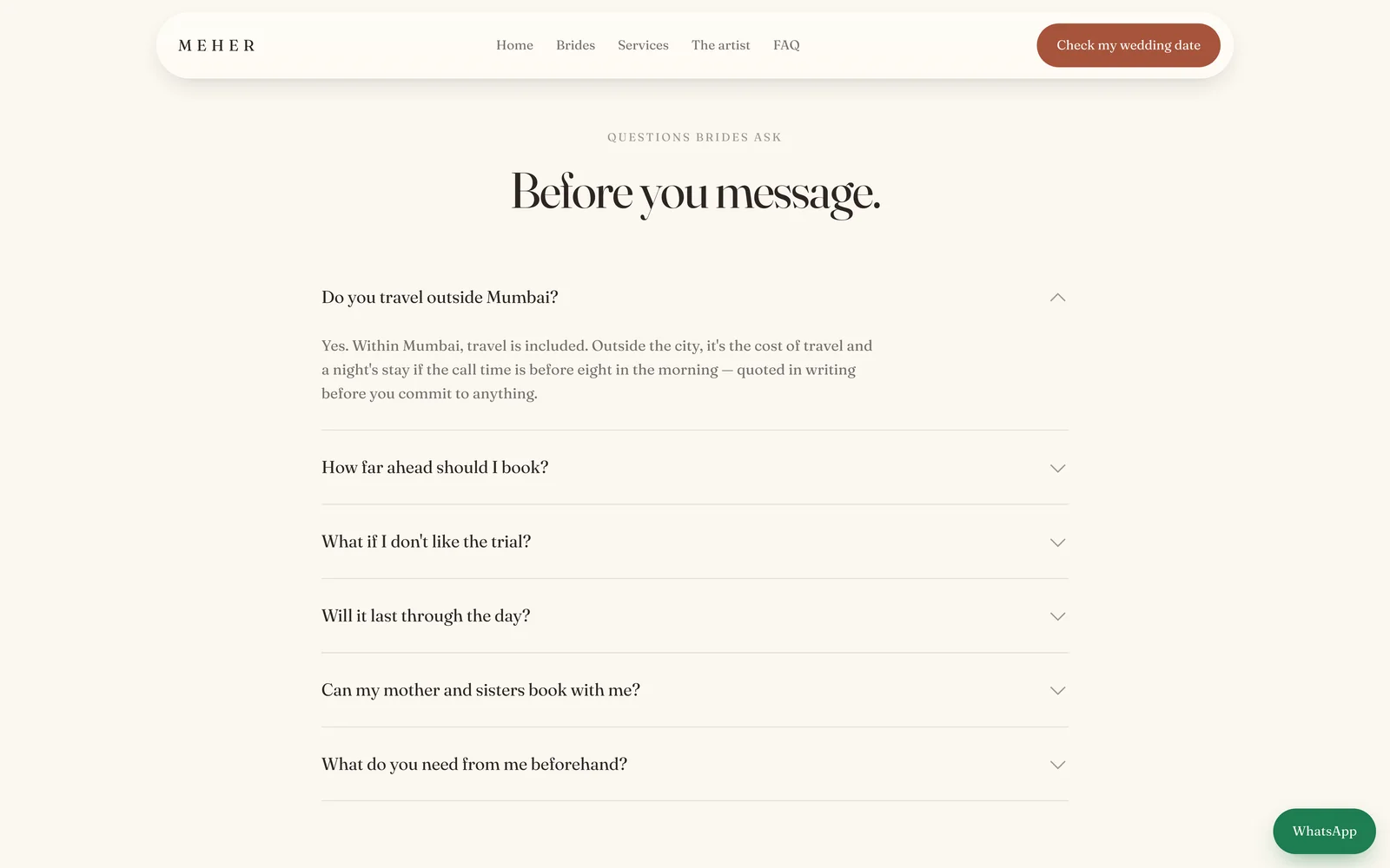 The Questions page of a concept site we designed