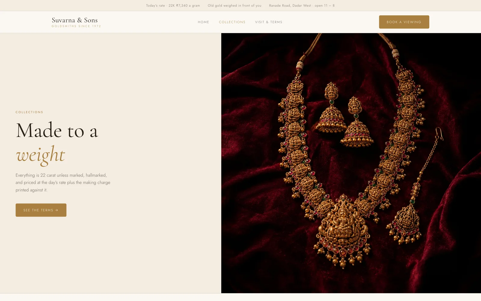 The Collections page of a concept site we designed