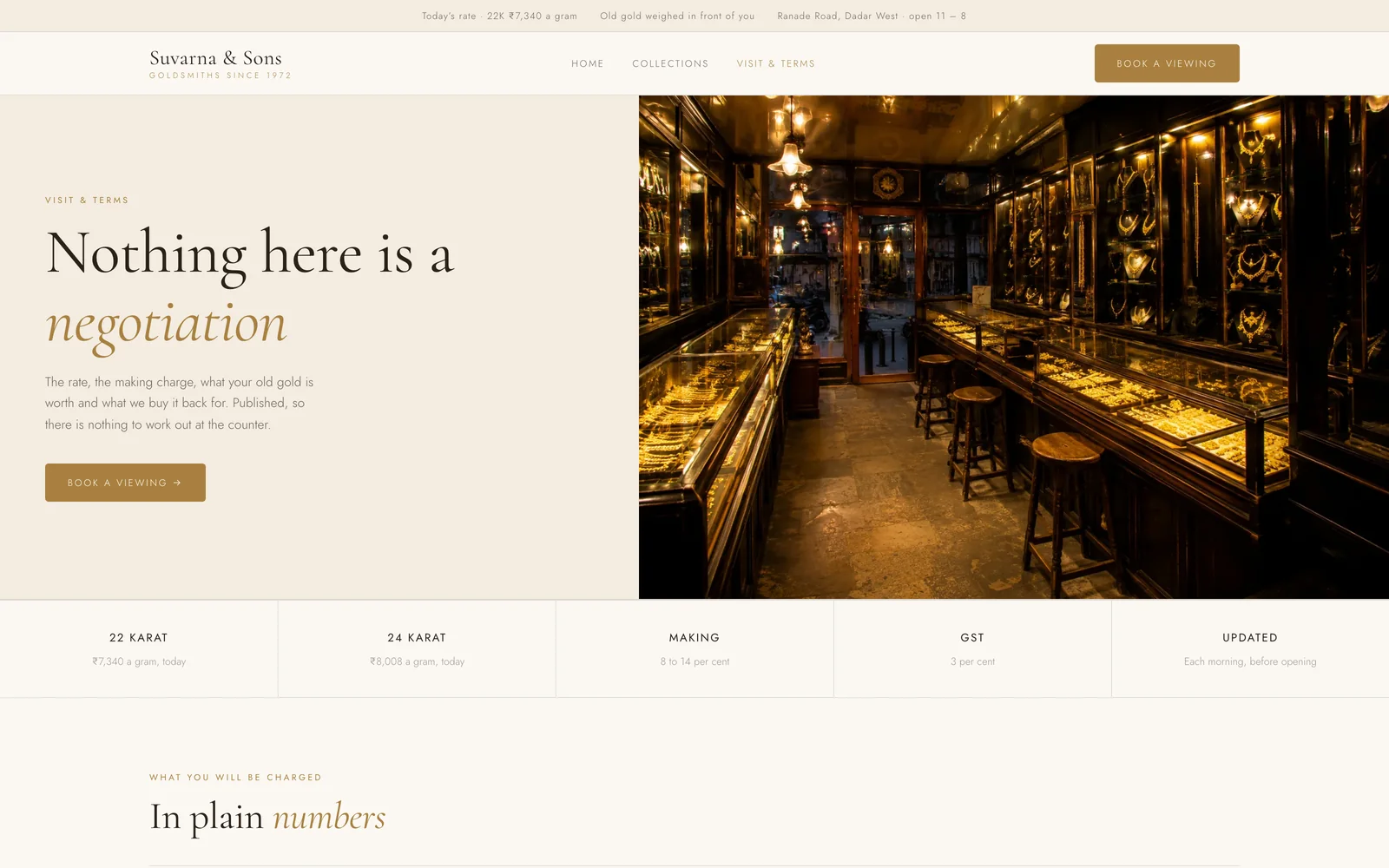 The Visit and terms page of a concept site we designed